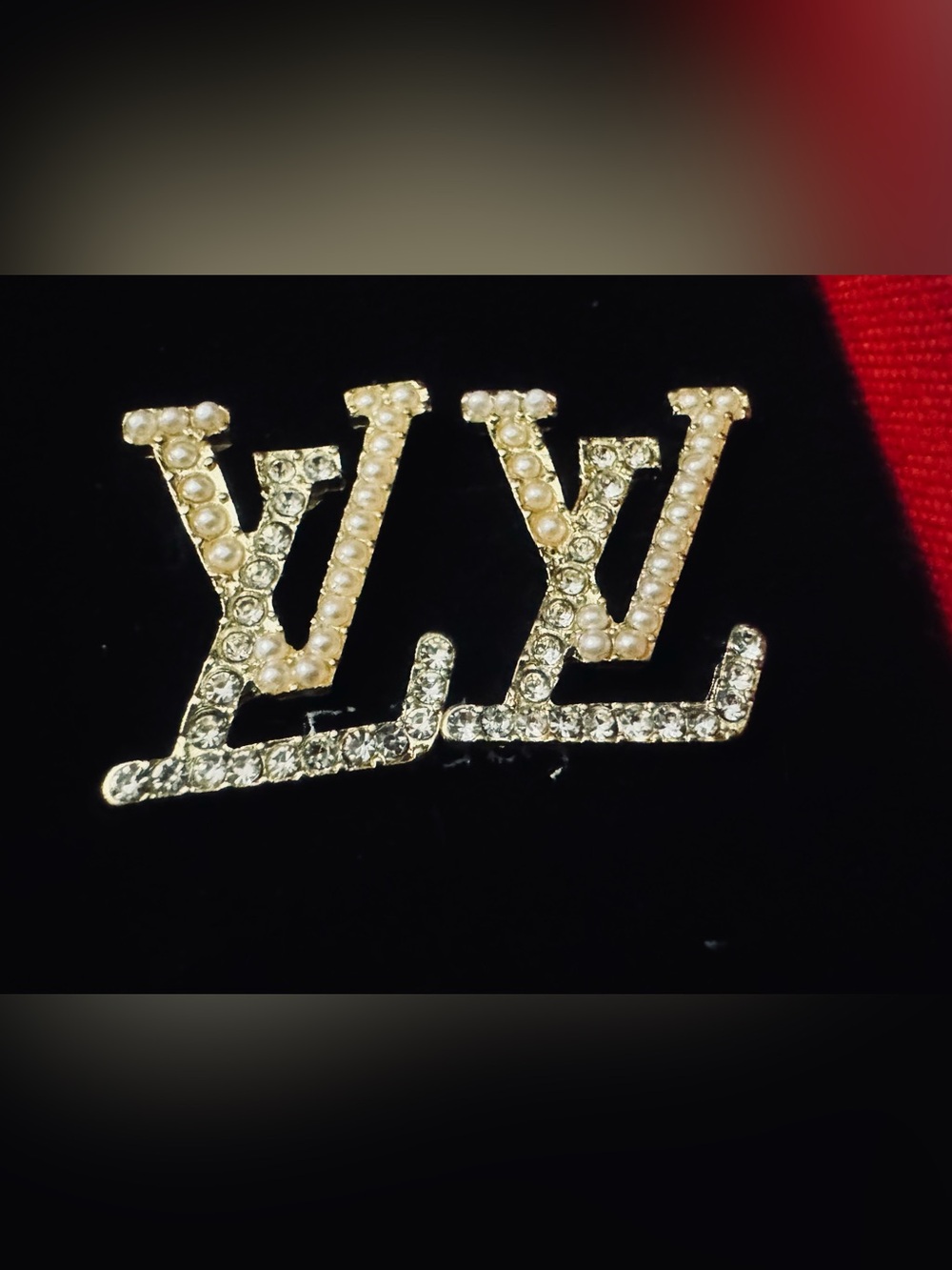 Louis Vuitton Gold-tone Diamond Accent & Pearl Logo Earrings